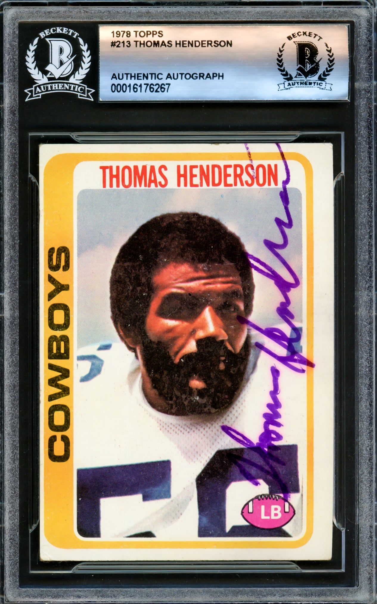 Thomas "Hollywood" Henderson Autographed 1978 Topps Rookie Card #213 Dallas Cowboys Beckett BAS #16176267