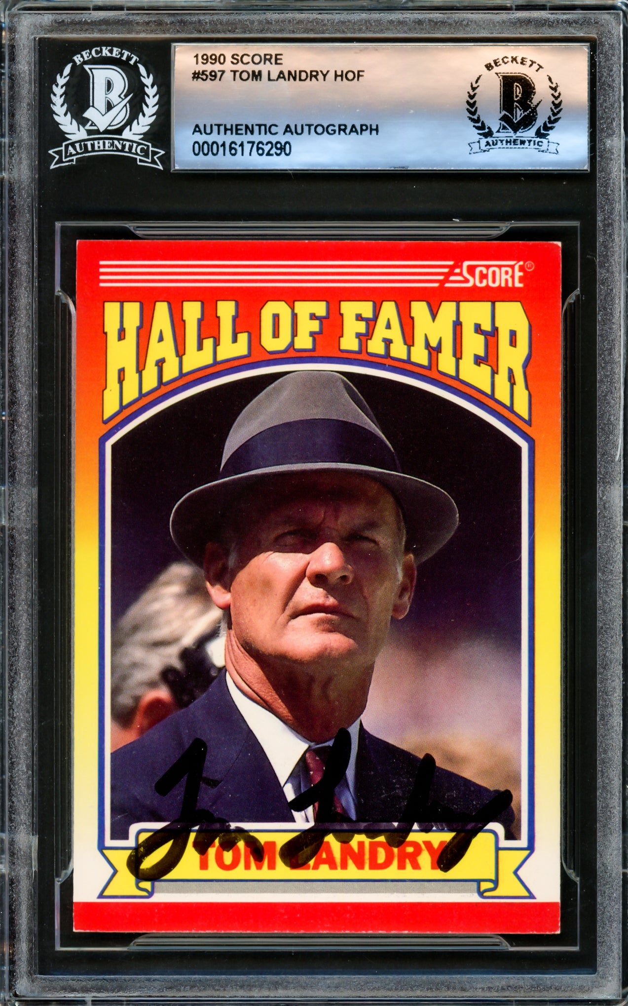 Tom Landry Autographed 1990 Score Card #597 Dallas Cowboys Beckett BAS #16176290