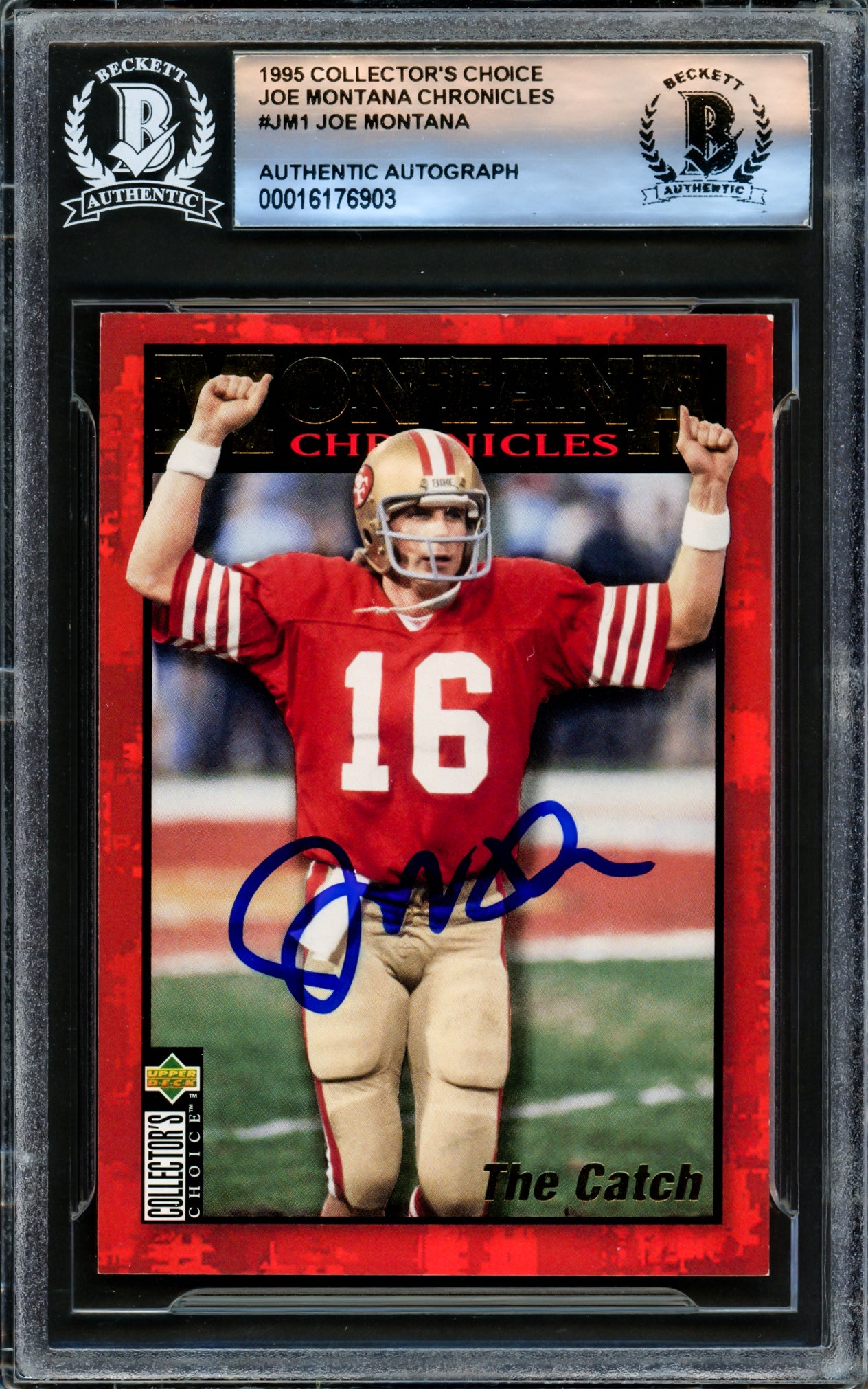 Joe Montana Autographed 1995 Upper Deck Collectors Choice Card #JM1 San Francisco 49ers Beckett BAS #16176903