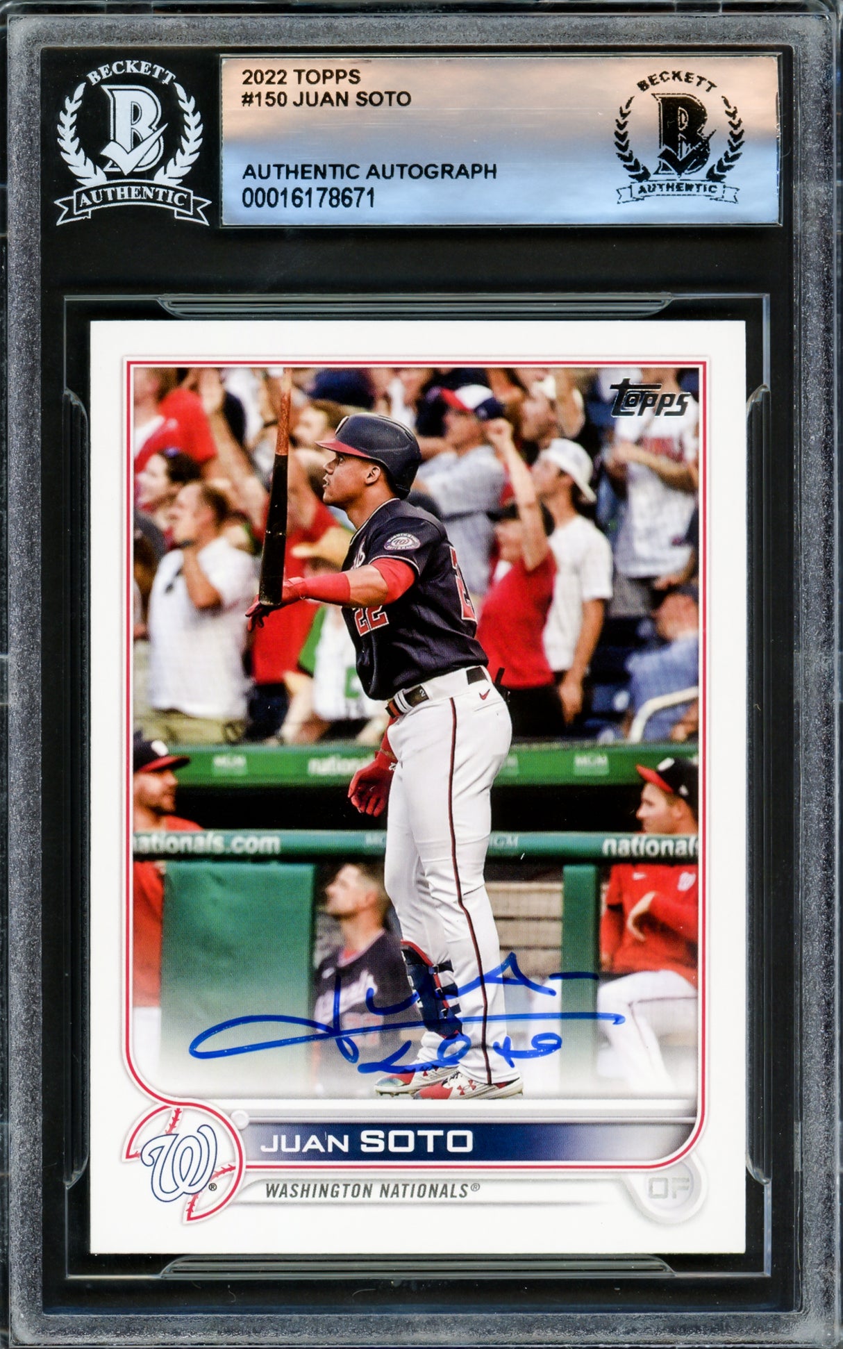 Juan Soto Autographed 2022 Topps Card #150 New York Mets Beckett BAS #16178671