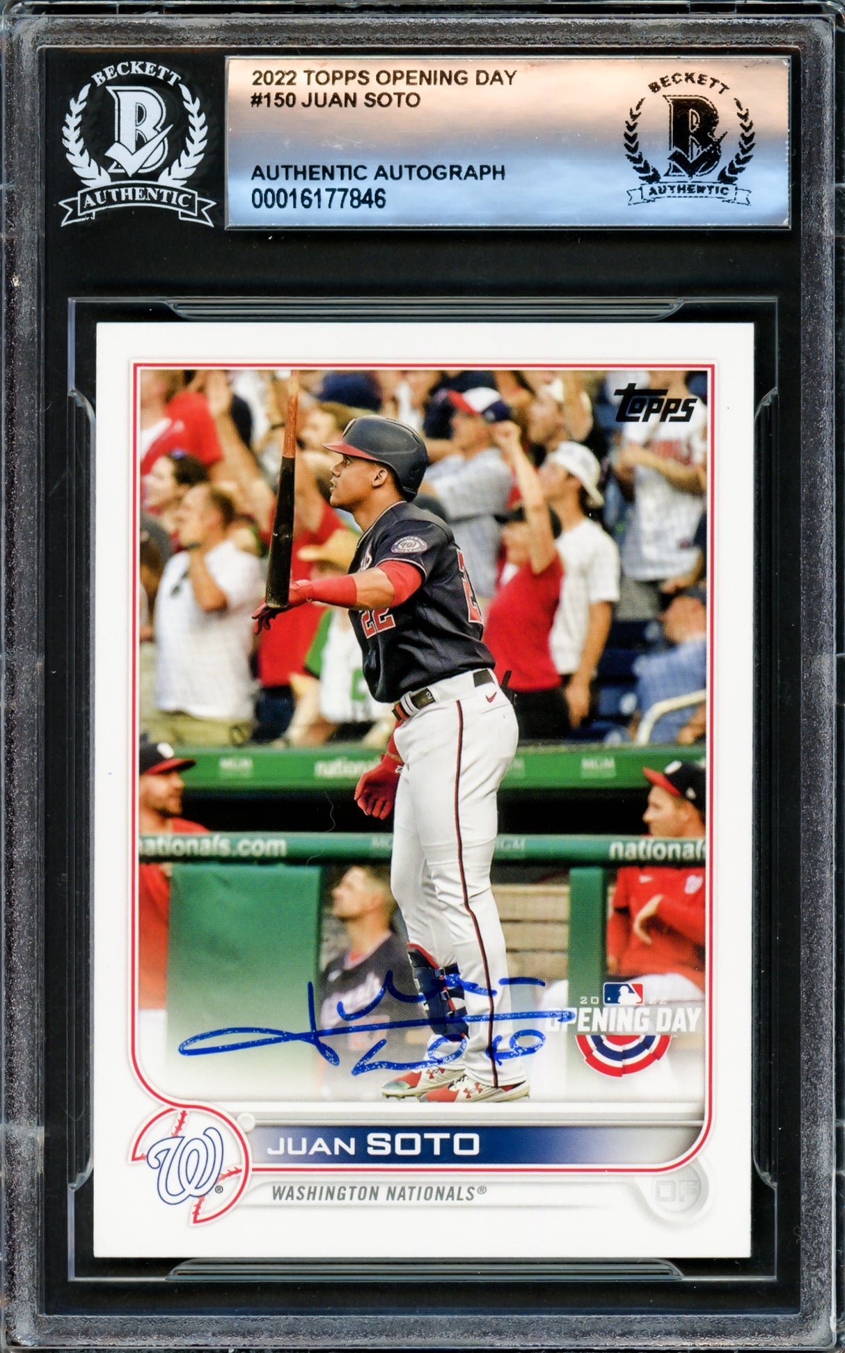 Juan Soto Autographed 2022 Topps Opening Day Card #150 New York Mets Beckett BAS #16177846