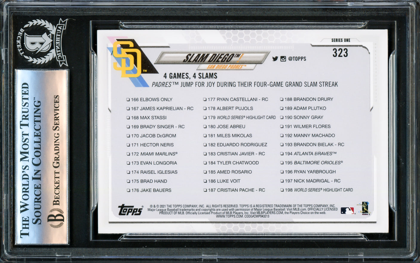 Fernando Tatis Jr. Autographed 2021 Topps Card #323 San Diego Padres Beckett BAS #16178002