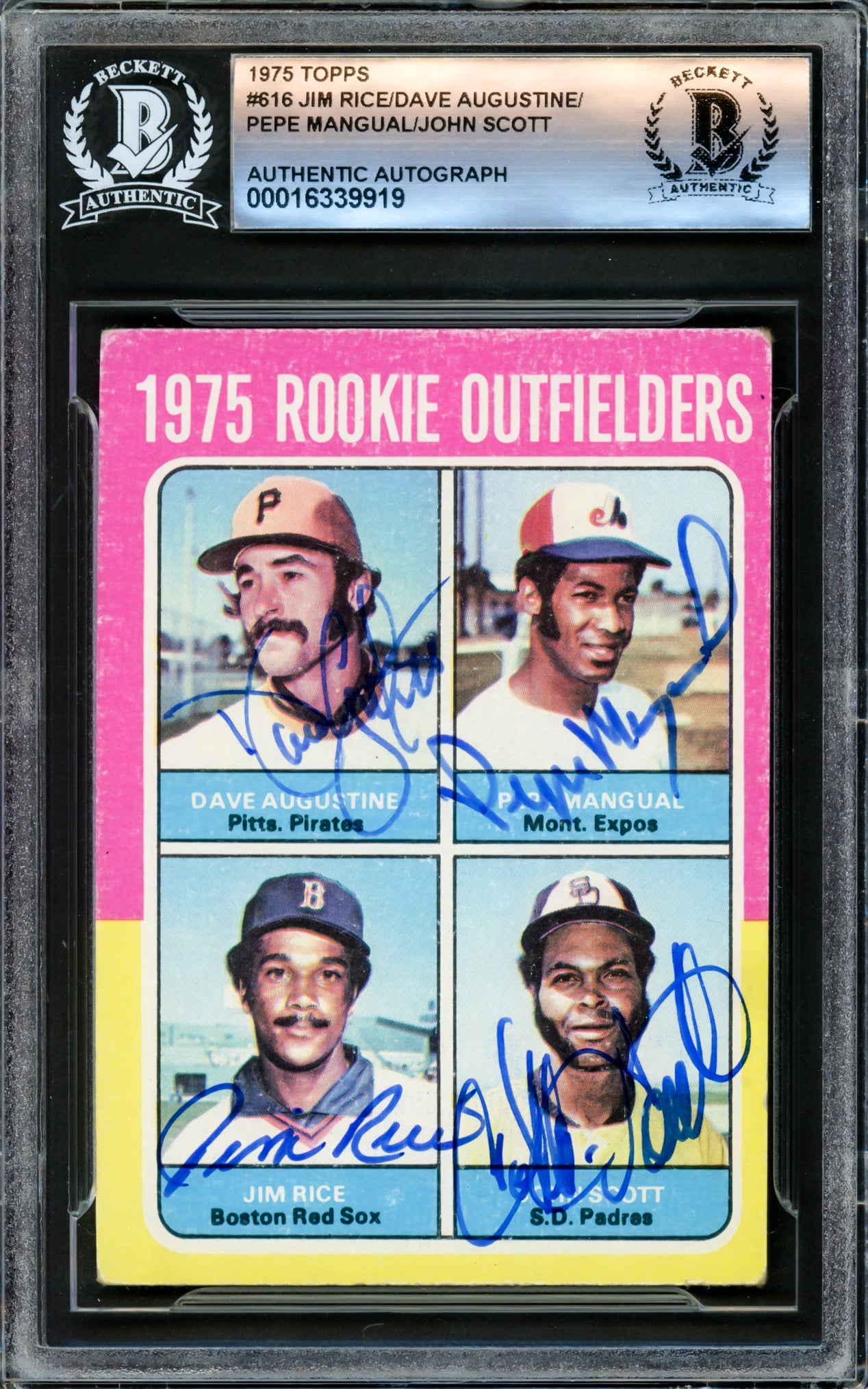 Jim Rice & Others Autographed 1975 Topps Rookie Card #616 Signed By All 4 Beckett BAS #16339919