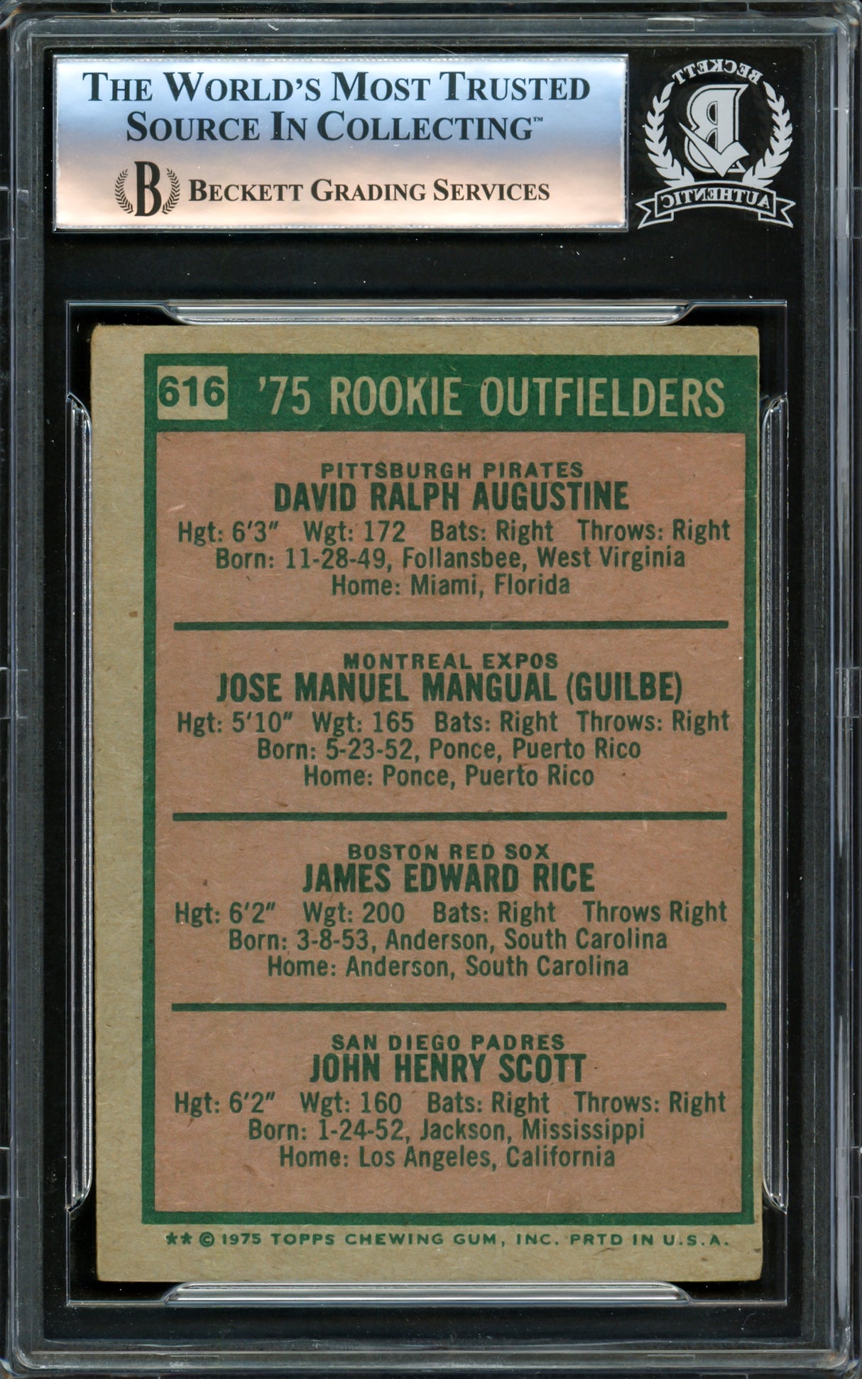 Jim Rice & Others Autographed 1975 Topps Rookie Card #616 Signed By All 4 Beckett BAS #16339921