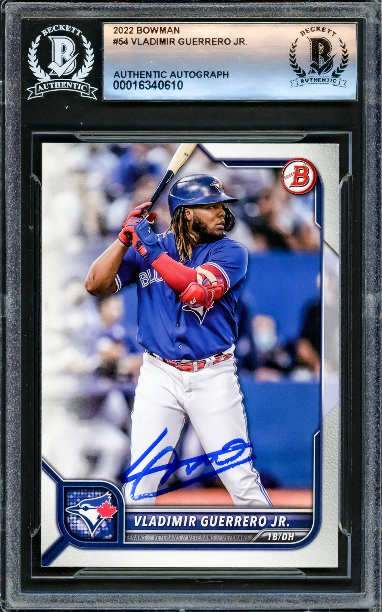 Vladimir Guerrero Jr. Autographed 2022 Bowman Card #54 Toronto Blue Jays Beckett BAS #16340610