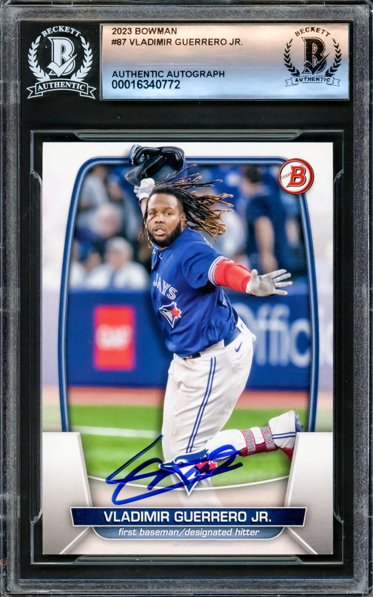 Vladimir Guerrero Jr. Autographed 2023 Bowman Card #87 Toronto Blue Jays Beckett BAS #16340772