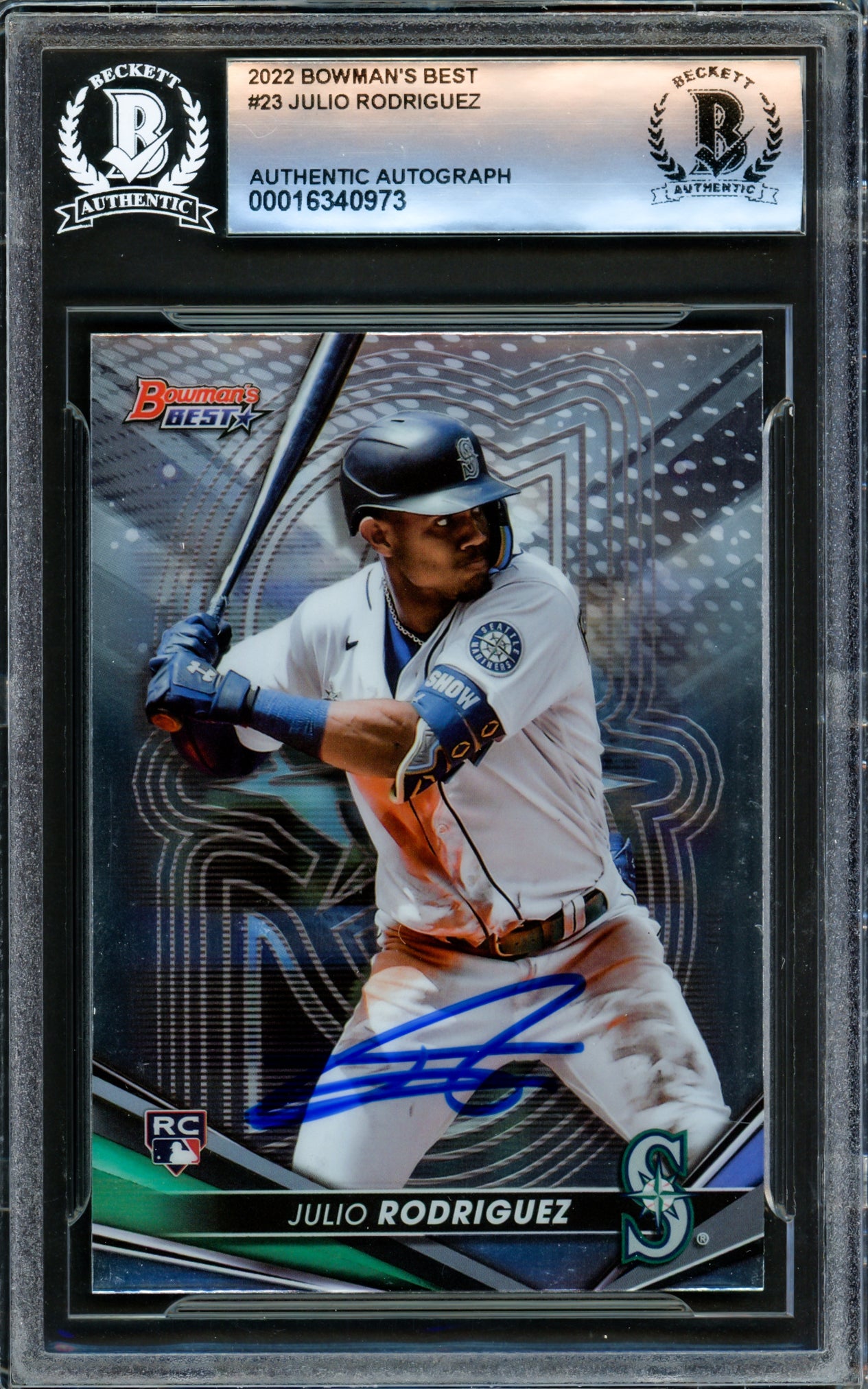 Julio Rodriguez Autographed 2022 Bowman's Best Rookie Card #23 Seattle Mariners Beckett BAS #16340973