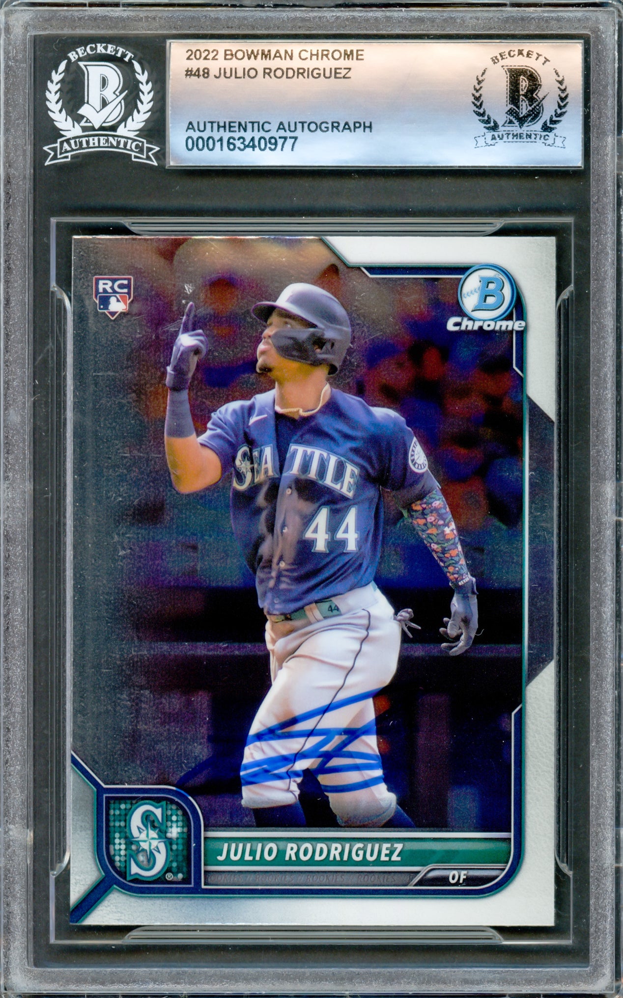 Julio Rodriguez Autographed 2022 Bowman Chrome Rookie Card #48 Seattle Mariners Beckett BAS #16340977
