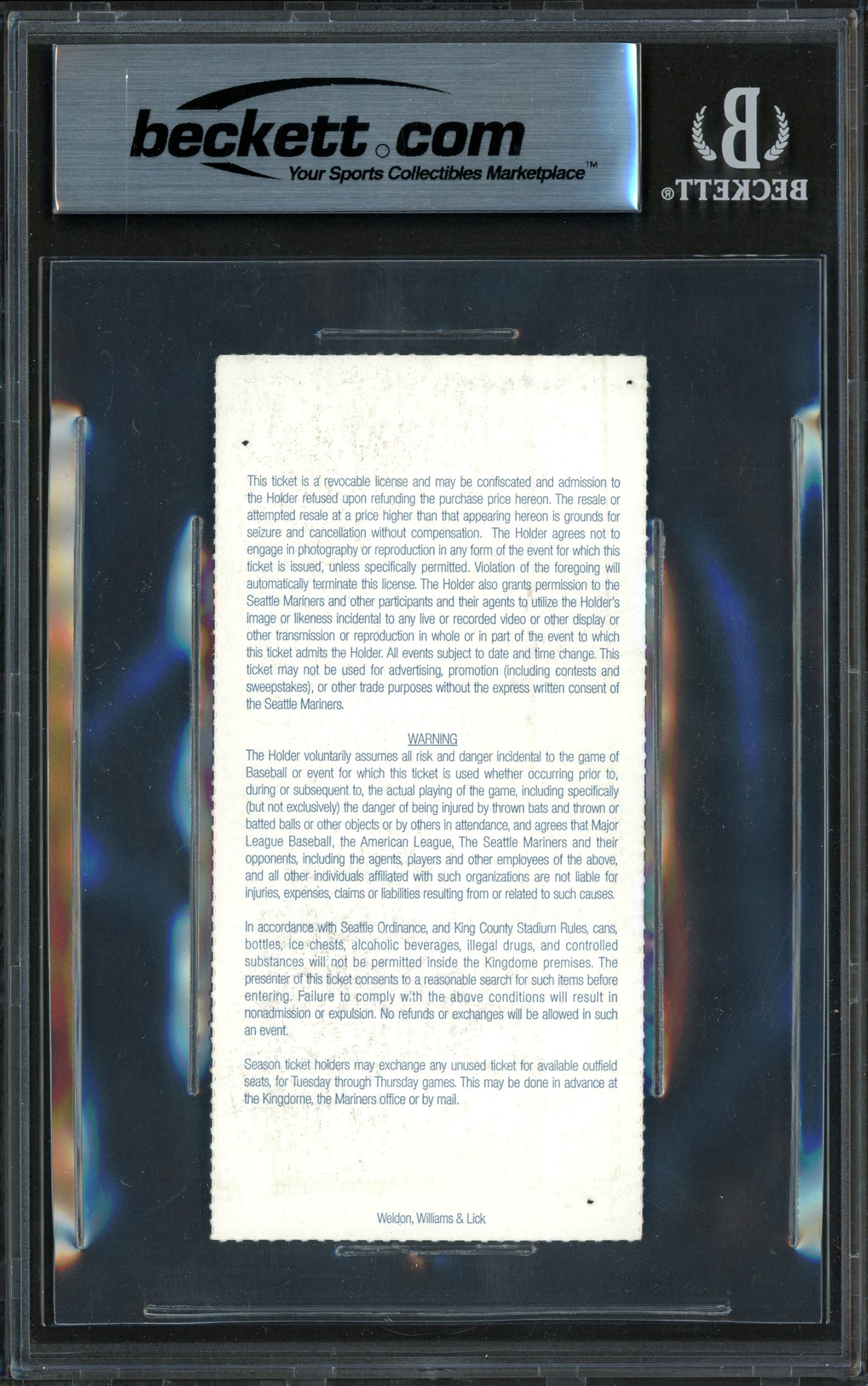 Alex Rodriguez Autographed September 5th, 1998 Ticket Seattle Mariners 40th Stolen Base Game 40/40 Club Beckett BAS #16341131