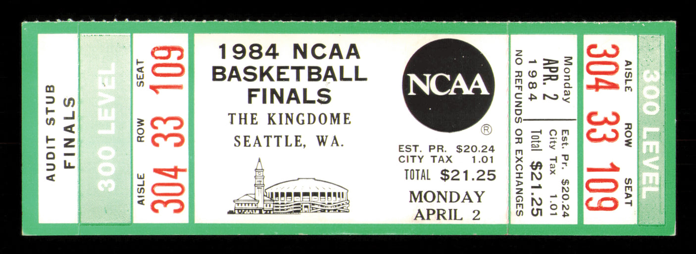1984 NCAA Basketball Tournament Finals Unsigned Full Ticket Georgetown vs. Houston in Seattle SKU #222589