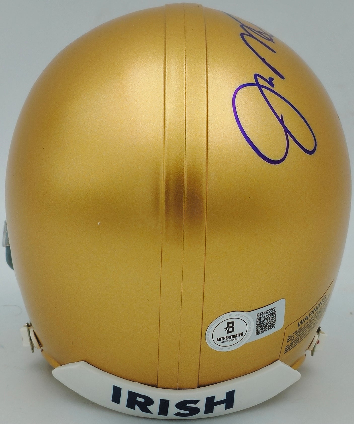 Joe Montana Autographed Notre Dame Fighting Irish Gold Mini Helmet Beckett BAS QR Stock #238341