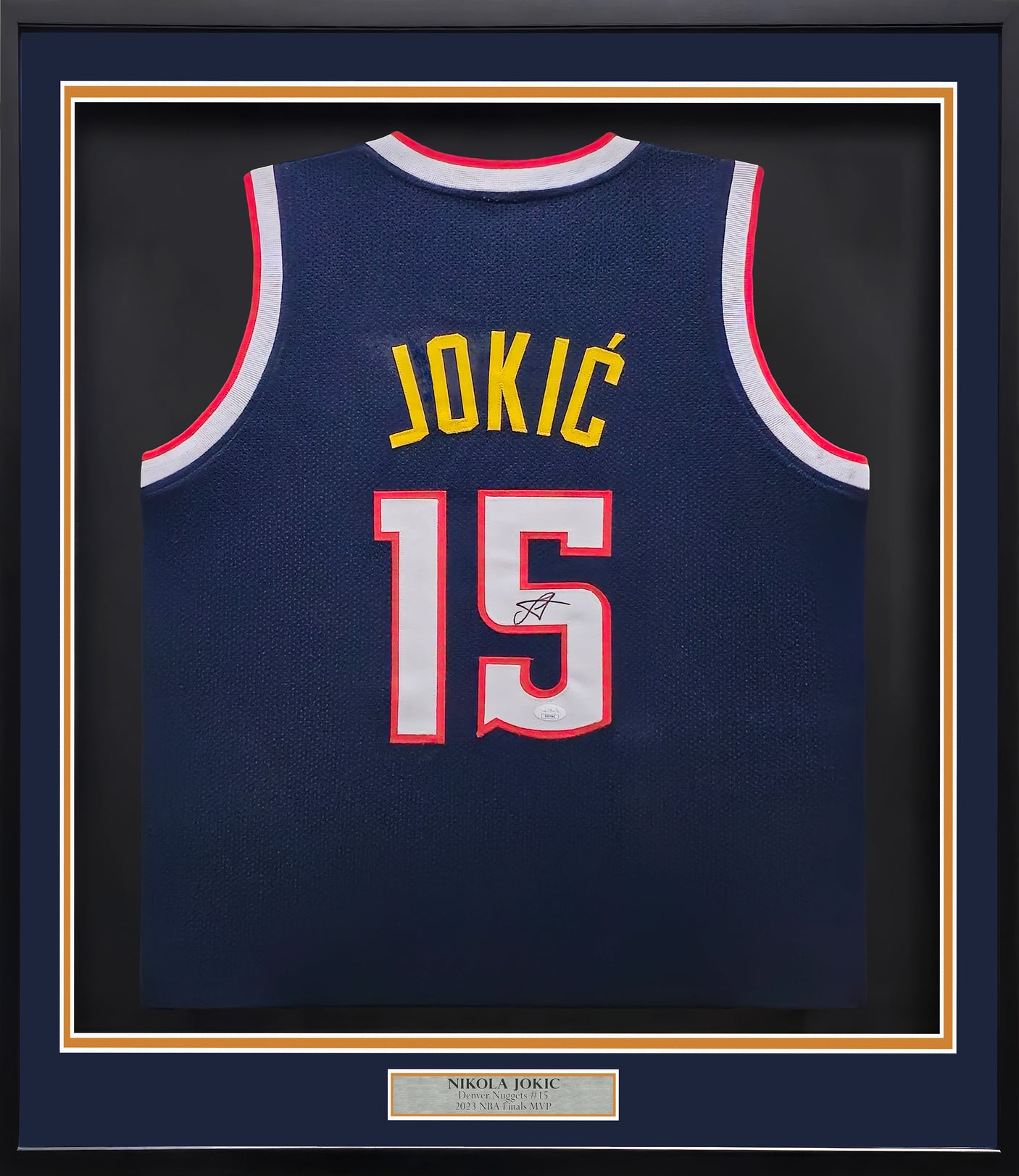 Denver Nuggets Nikola Jokic Autographed Framed Blue Jersey JSA Stock #238359