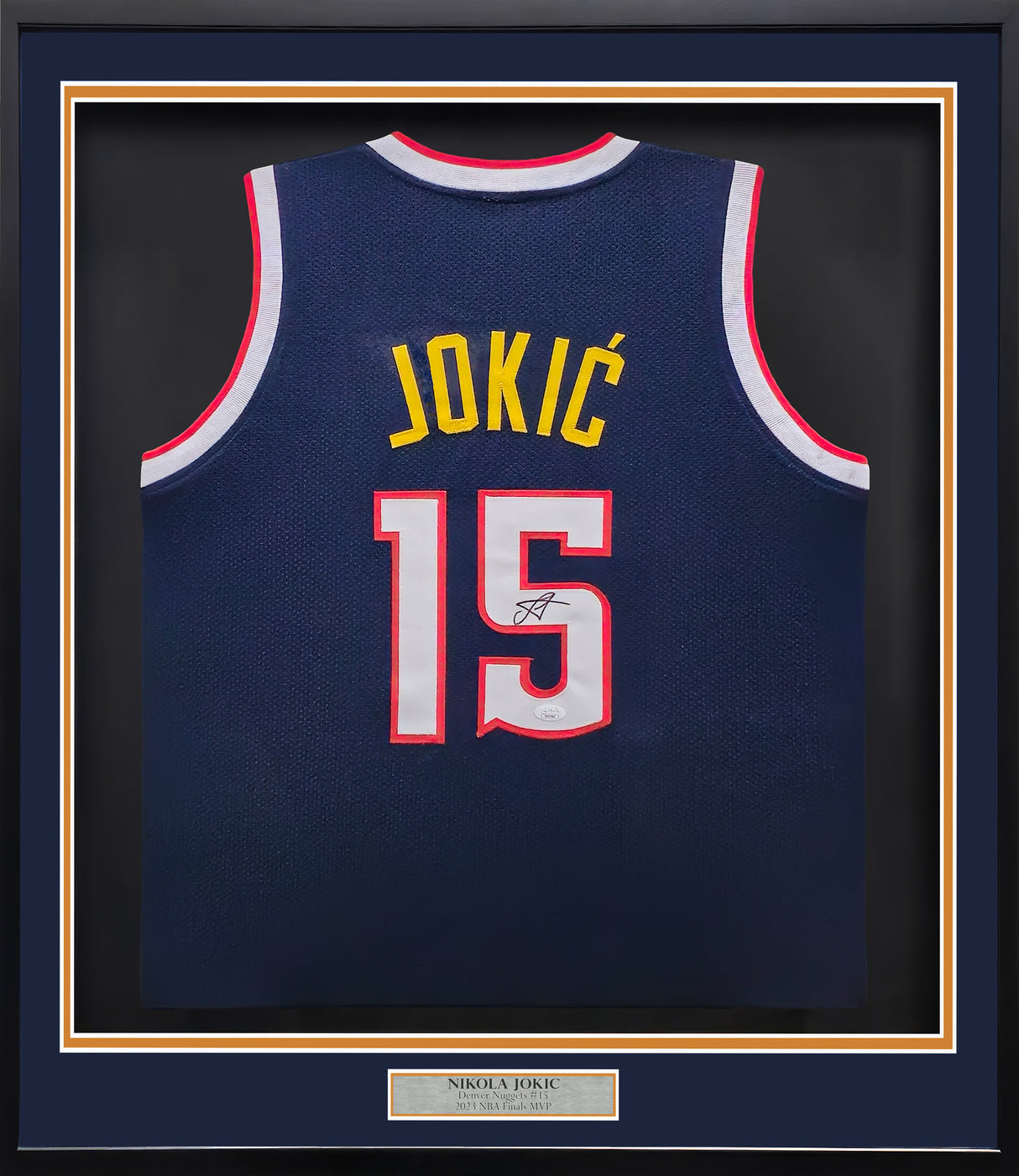 Denver Nuggets Nikola Jokic Autographed Framed Blue Jersey JSA Stock #238359