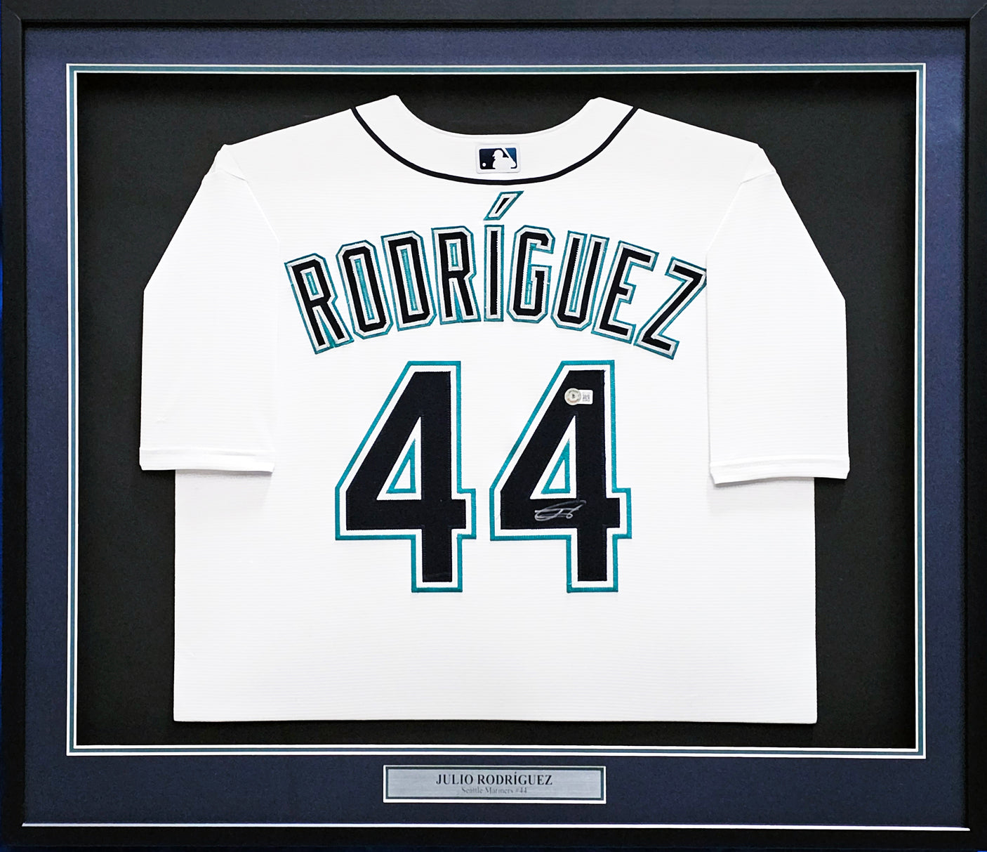 Seattle Mariners Julio Rodriguez Autographed Framed White Nike Jersey Beckett BAS QR Stock #221137