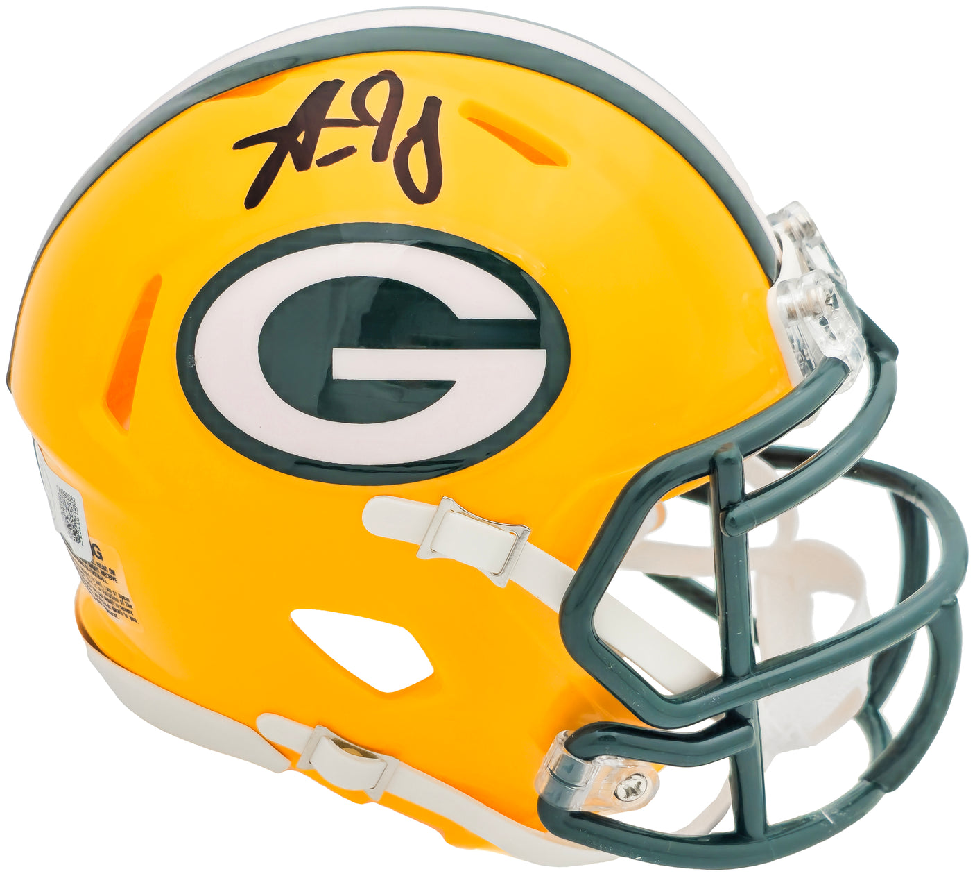 Aaron Jones Autographed Green Bay Packers Yellow Speed Mini Helmet Beckett BAS Witness Stock #224751
