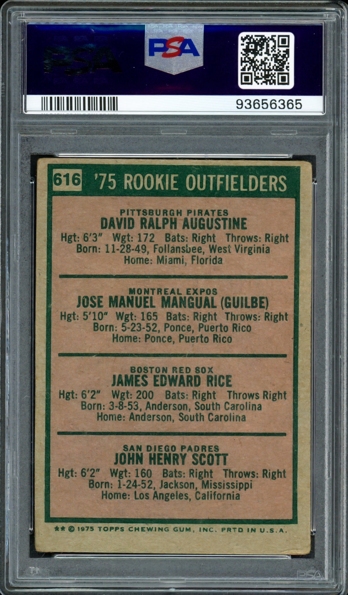 Jim Rice & Others Autographed 1975 Topps Rookie Card #616 PSA/DNA #93656365