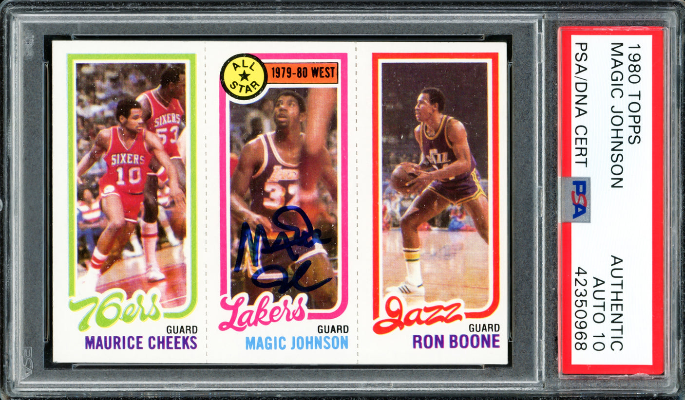 Magic Johnson Autographed 1980 Topps Rookie Card #18 Los Angeles Lakers Auto Grade Gem Mint 10 PSA/DNA #42350968