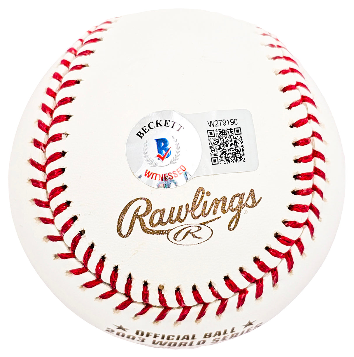 Miguel Cabrera Autographed Official 2003 World Series Logo Baseball Detroit Tigers Beckett BAS Witness Stock #212233