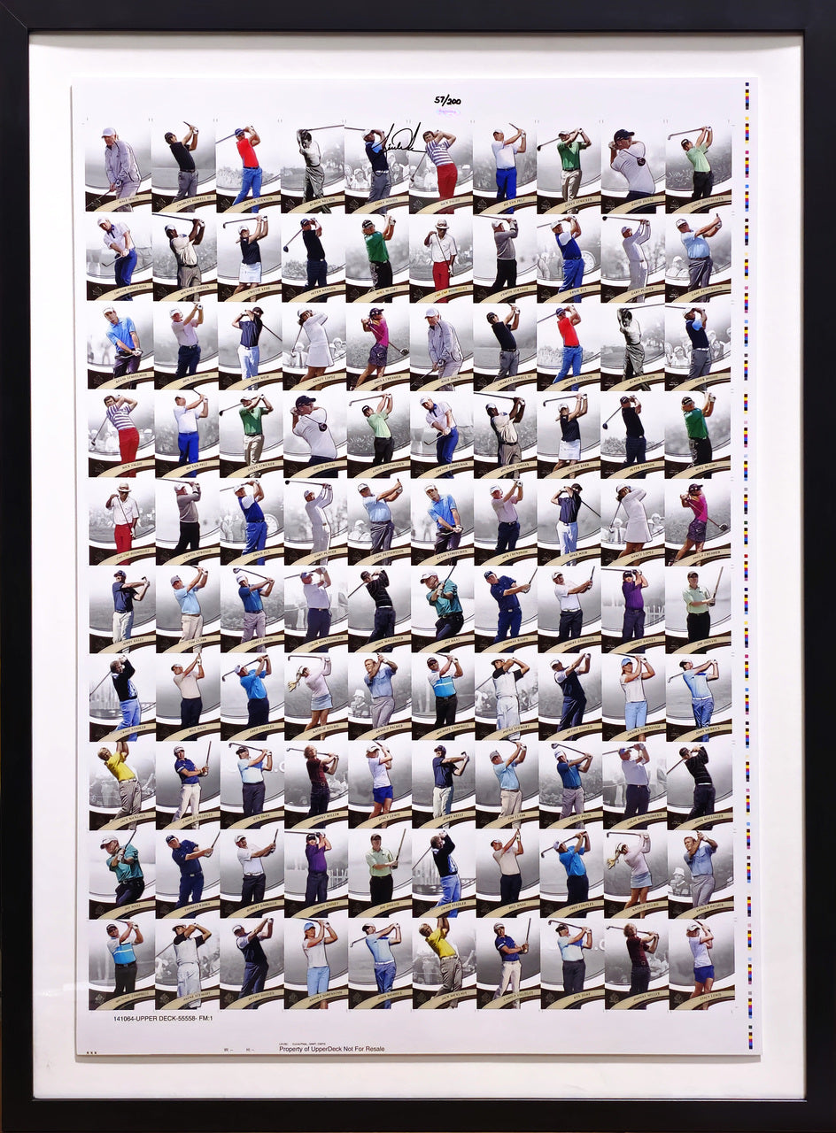 Tiger Woods Autographed Framed 28x40 2013 Upper Deck SP Authentic Uncut Trading Card Sheet #57/200 UDA Holo #BAM134263