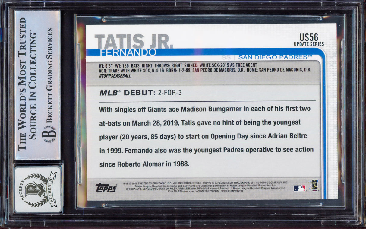 Fernando Tatis Jr. Autographed 2019 Topps Update Walgreens Yellow Rookie Card #US56 San Diego Padres BGS 9 Auto Grade Gem Mint 10 Beckett BAS #15350435
