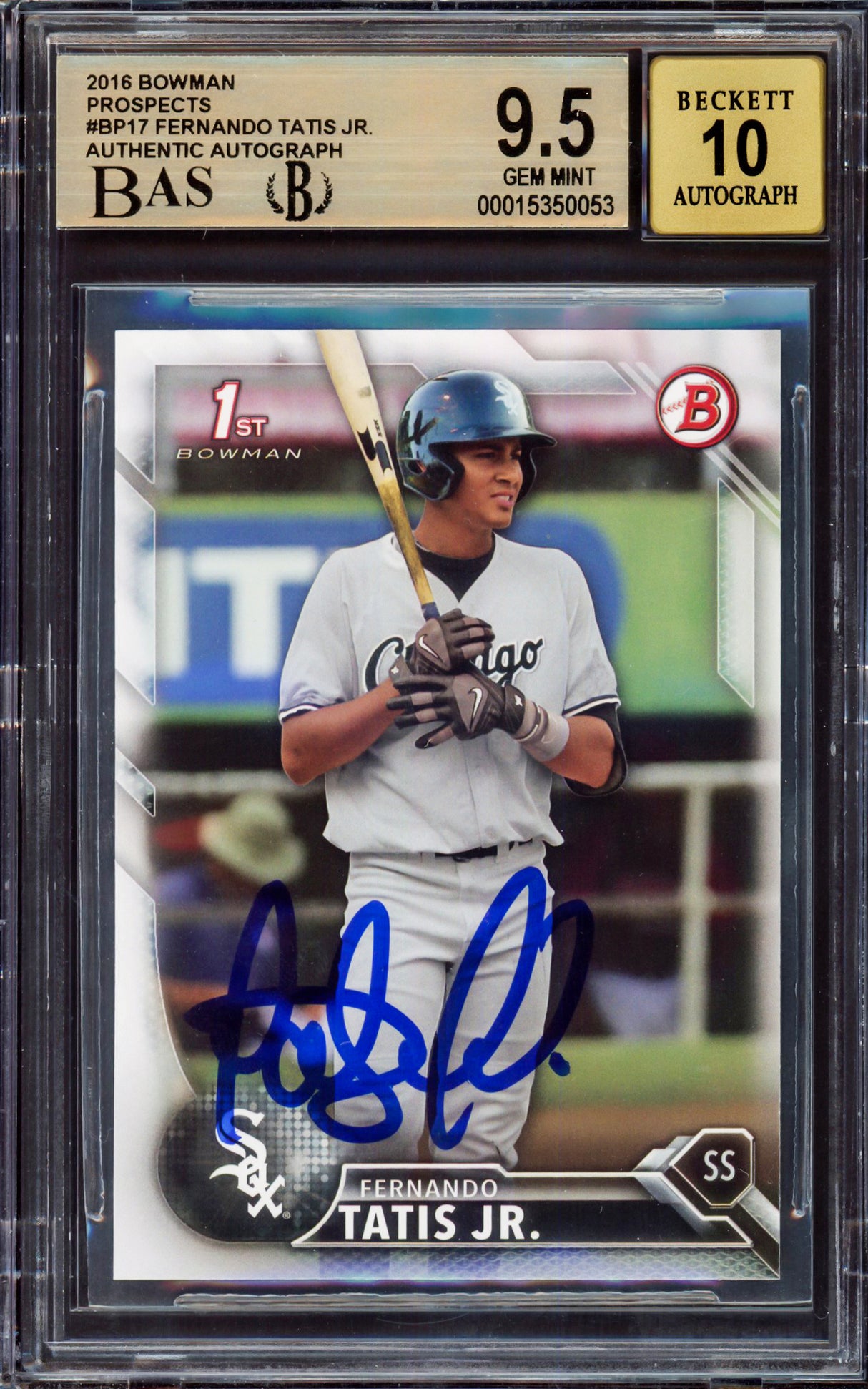 Fernando Tatis Jr. Autographed 2016 Bowman Prospect Rookie Card #BP17 San Diego Padres BGS 9.5 Auto Grade Gem Mint 10 Highest Graded Beckett BAS #15350053