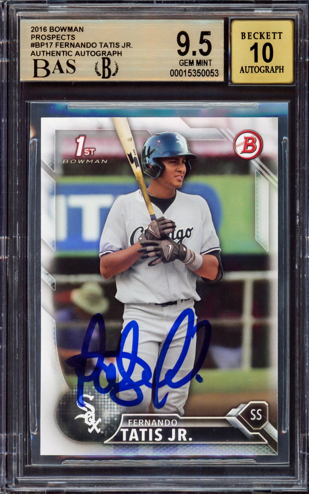 Fernando Tatis Jr. Autographed 2016 Bowman Prospect Rookie Card #BP17 San Diego Padres BGS 9.5 Auto Grade Gem Mint 10 Highest Graded Beckett BAS #15350053