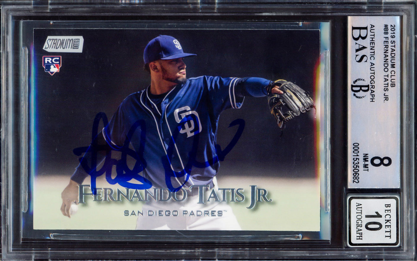 Fernando Tatis Jr. Autographed 2019 Topps Stadium Rookie Card #88 San Diego Padres BGS 8 Auto Grade Gem Mint 10 Beckett BAS #15350682