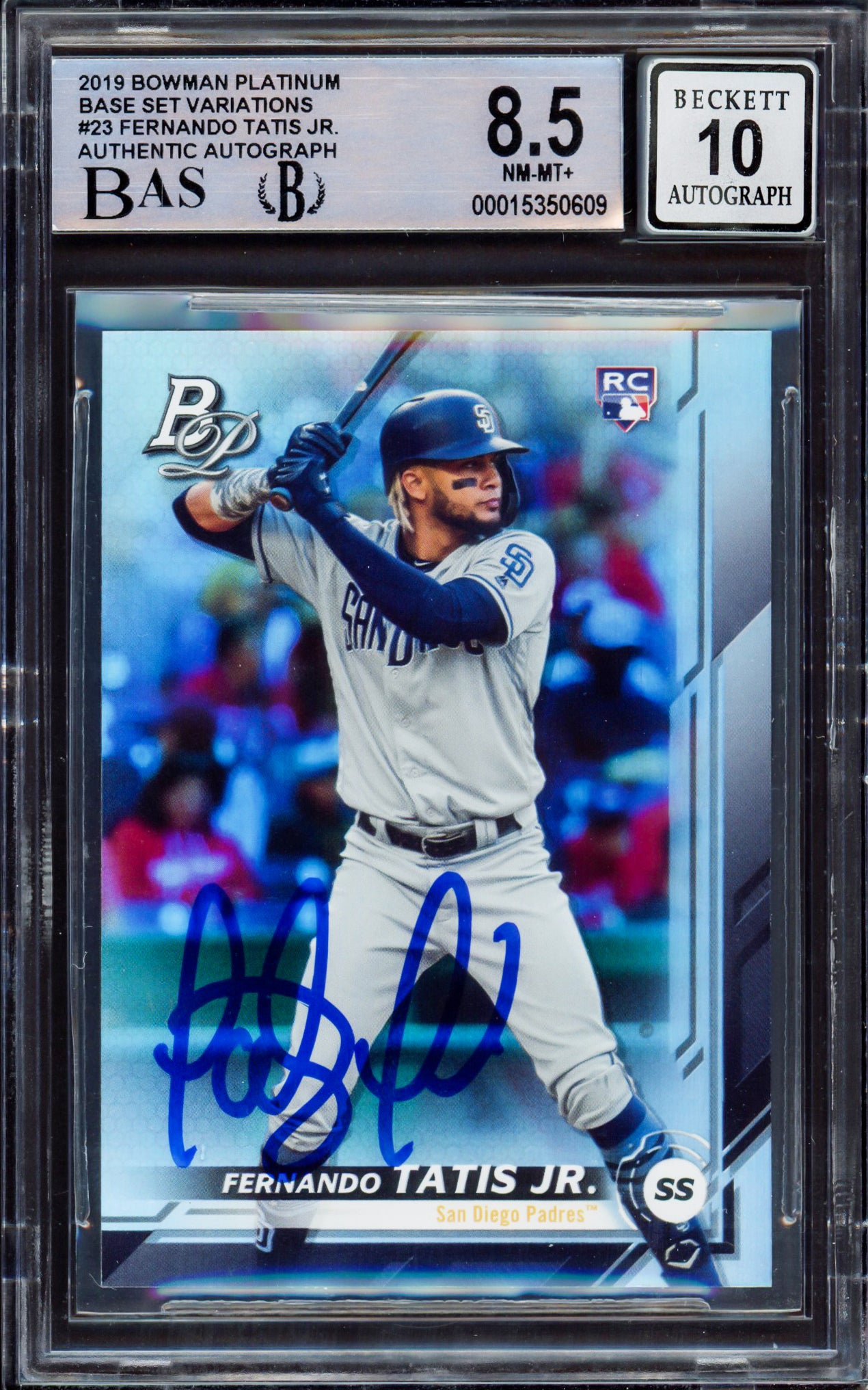 Fernando Tatis Jr. Autographed 2019 Bowman Platinum Variations Rookie Card #23 San Diego Padres BGS 8.5 Auto Grade Gem Mint 10 Beckett BAS #15350609