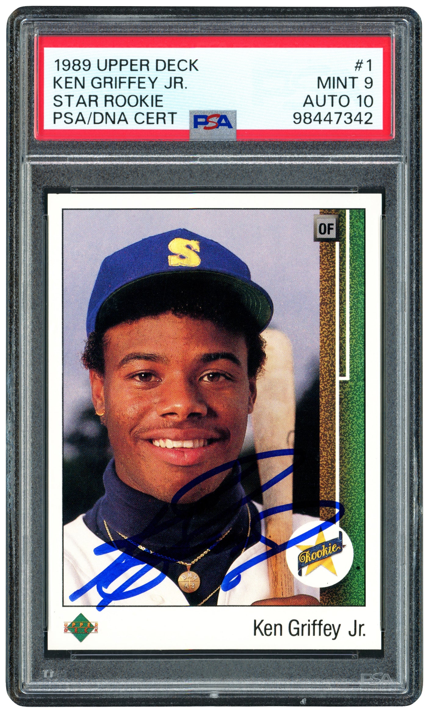 Ken Griffey Jr. Autographed 1989 Upper Deck Rookie Card #1 Seattle Mariners PSA 9 Auto Grade Gem Mint 10 PSA/DNA Stock #238798
