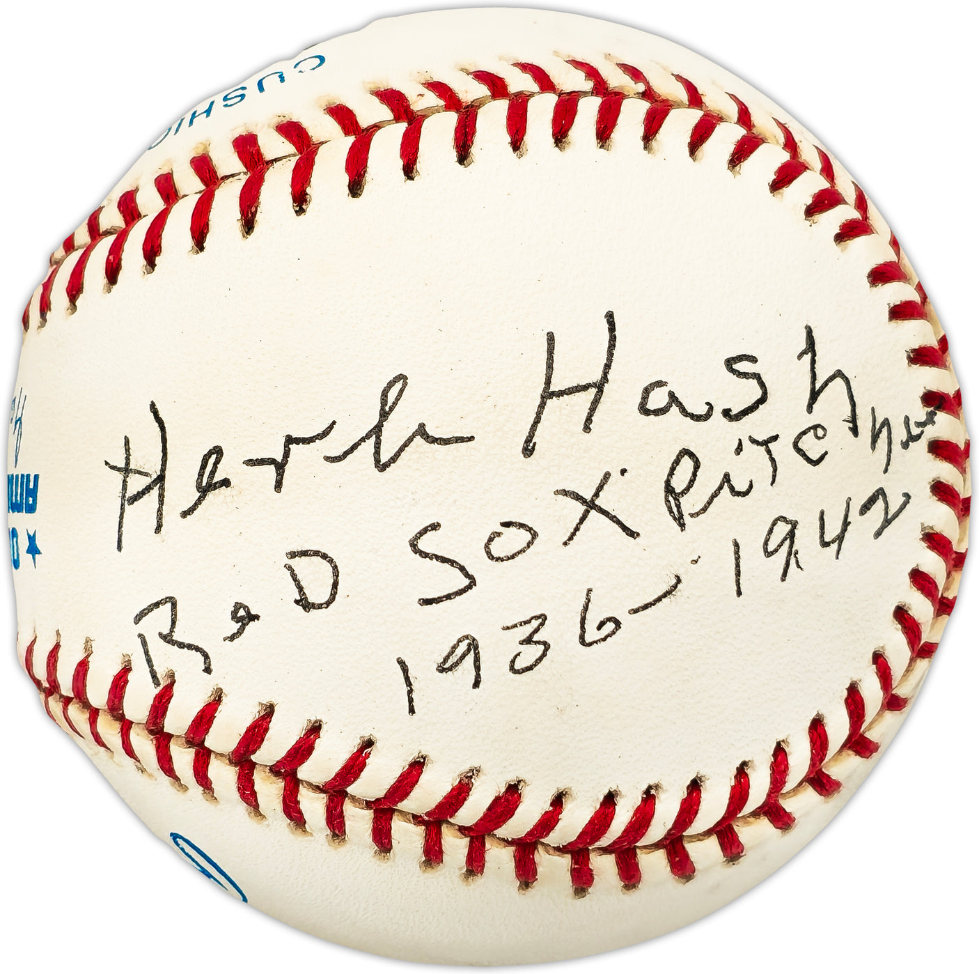 Herb Hash Autographed Official AL Baseball Boston Red Sox "Red Sox Pitcher 1936-1942" Beckett BAS QR #BL93587