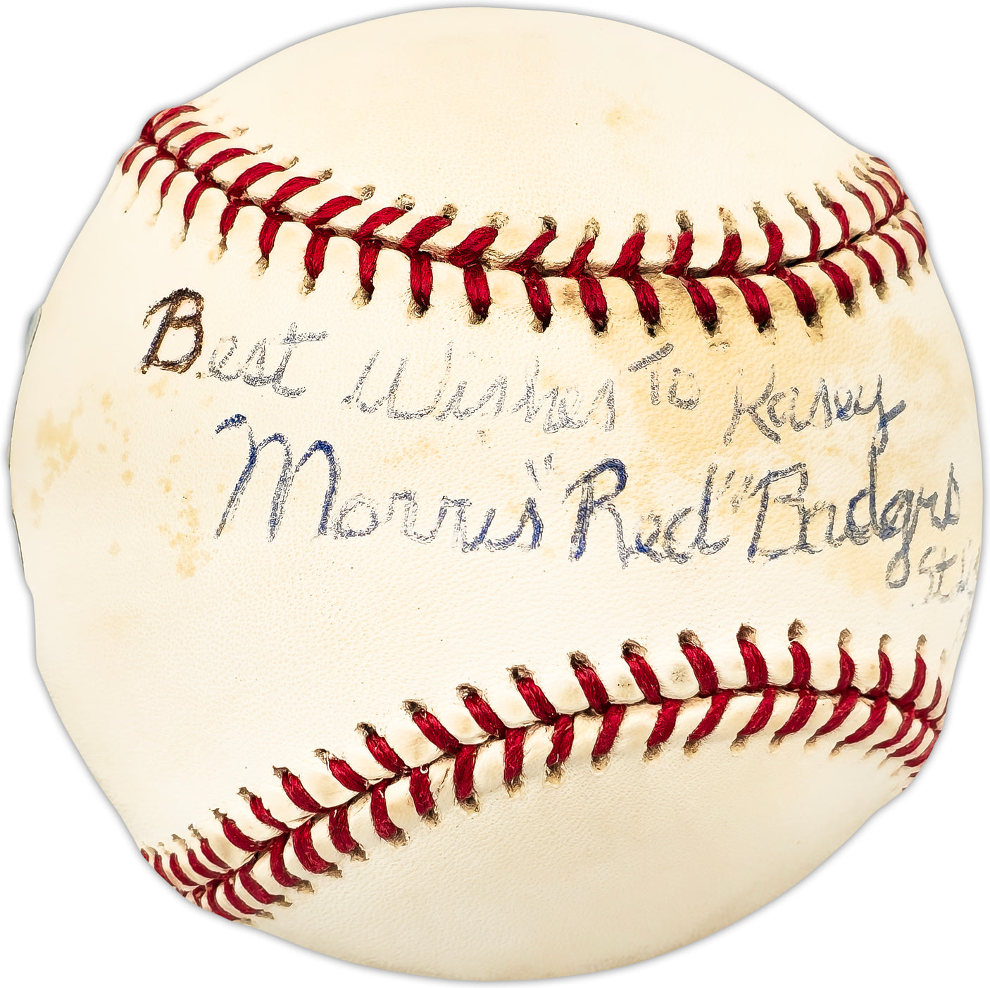 Morris Red Badgro Autographed Official AL Baseball St. Louis Browns "Best Wishes to Kasey" Beckett BAS QR #BL93632