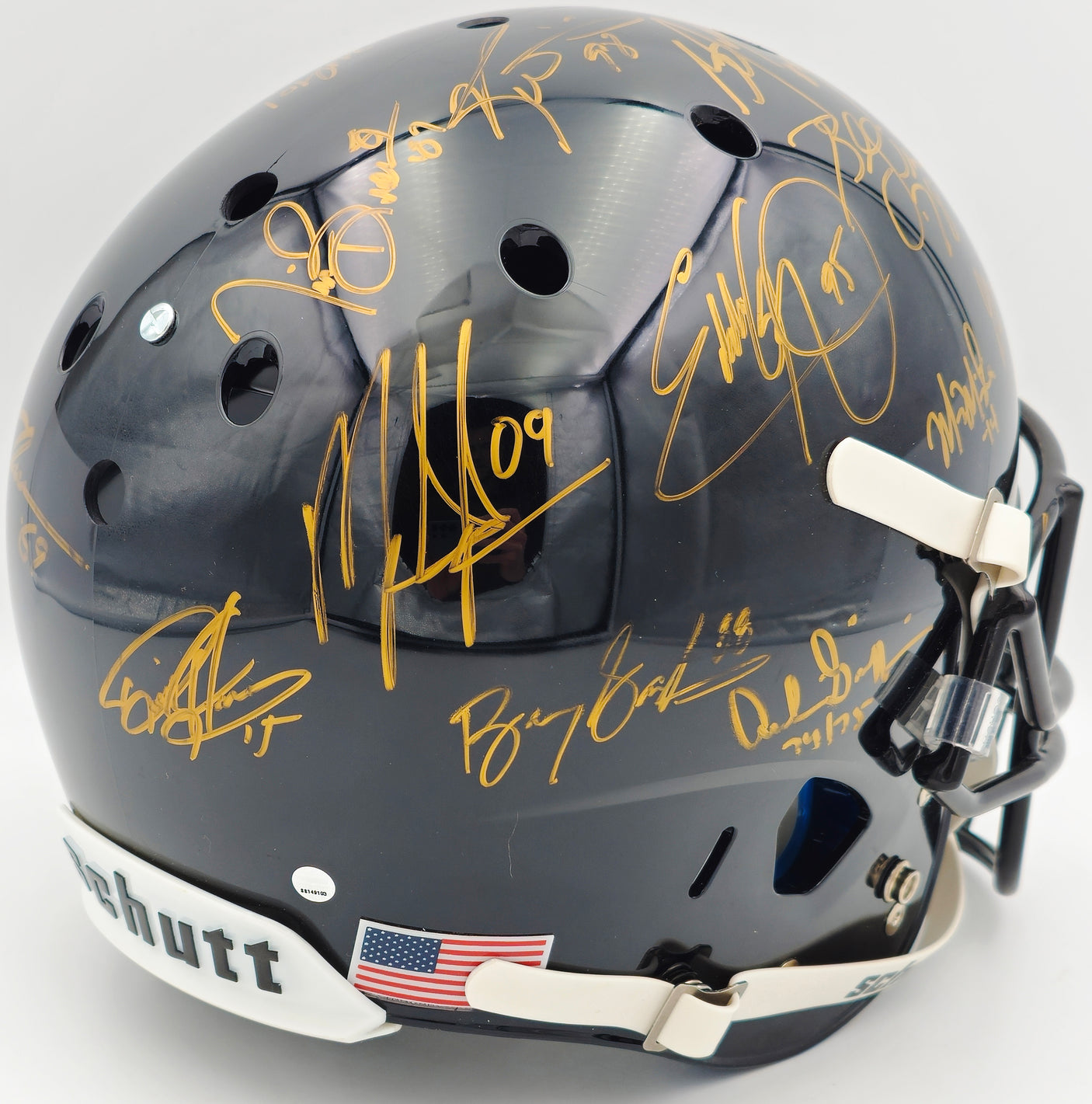 College Football's Best Heisman Winners Autographed Black Shutt Authentic Full Size Helmet With 24 Signatures Including Barry Sanders Steiner Holo #SS149103