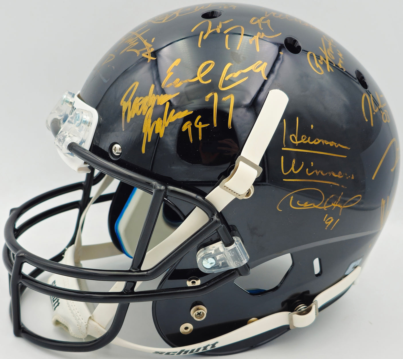 College Football's Best Heisman Winners Autographed Black Shutt Authentic Full Size Helmet With 24 Signatures Including Barry Sanders Steiner Holo #SS149103
