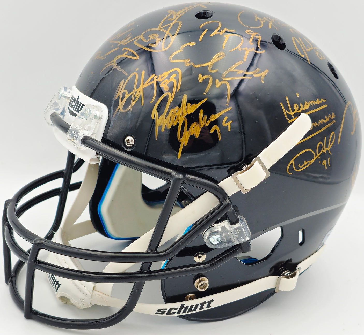 College Football's Best Heisman Winners Autographed Black Shutt Authentic Full Size Helmet With 23 Signatures Including Barry Sanders Steiner Holo #SS149845