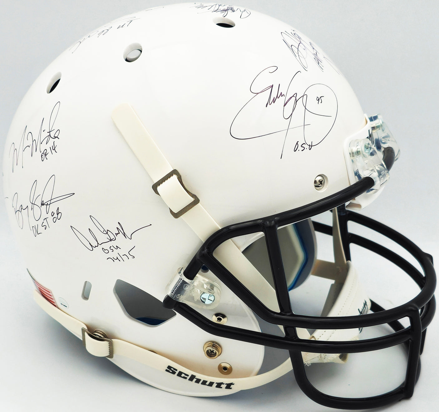 College Football's Best Heisman Winners Autographed White Shutt Authentic Full Size Helmet With 24 Signatures Including Barry Sanders Steiner Holo #SS149806