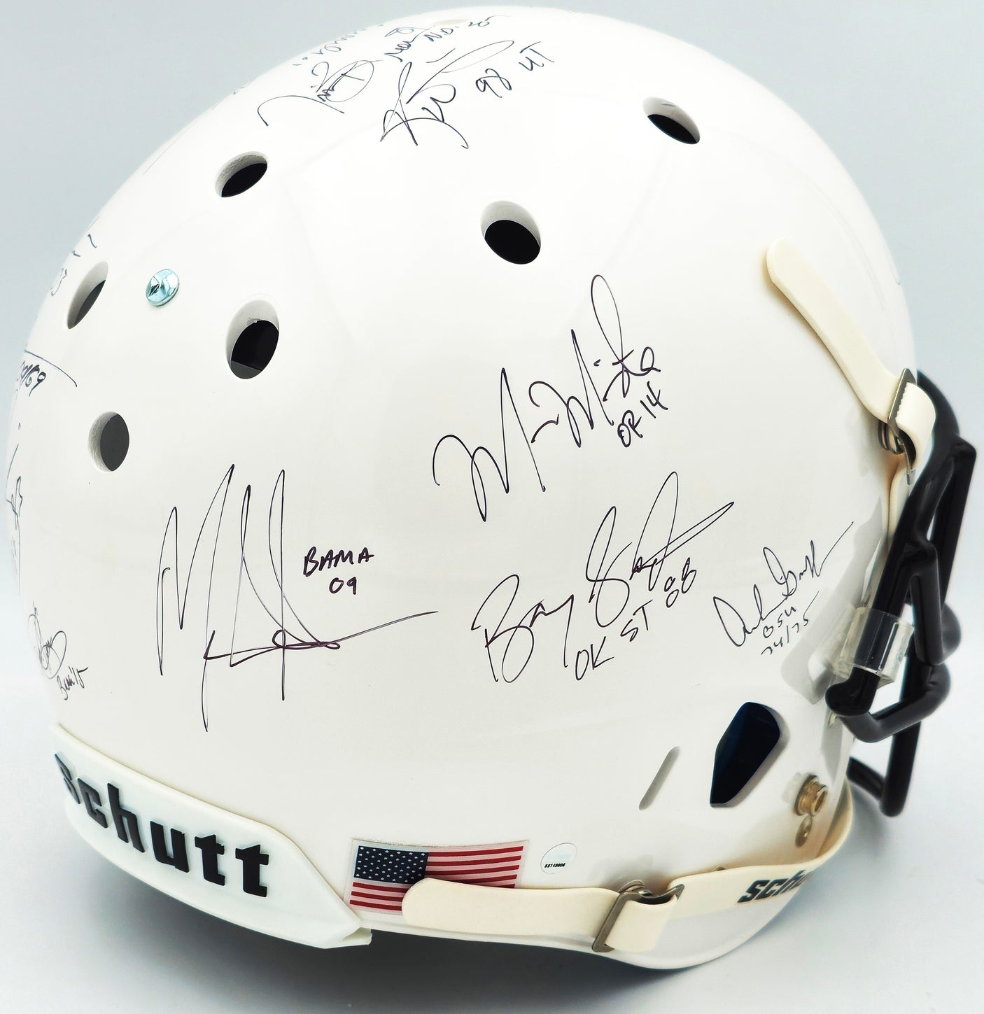 College Football's Best Heisman Winners Autographed White Shutt Authentic Full Size Helmet With 24 Signatures Including Barry Sanders Steiner Holo #SS149806