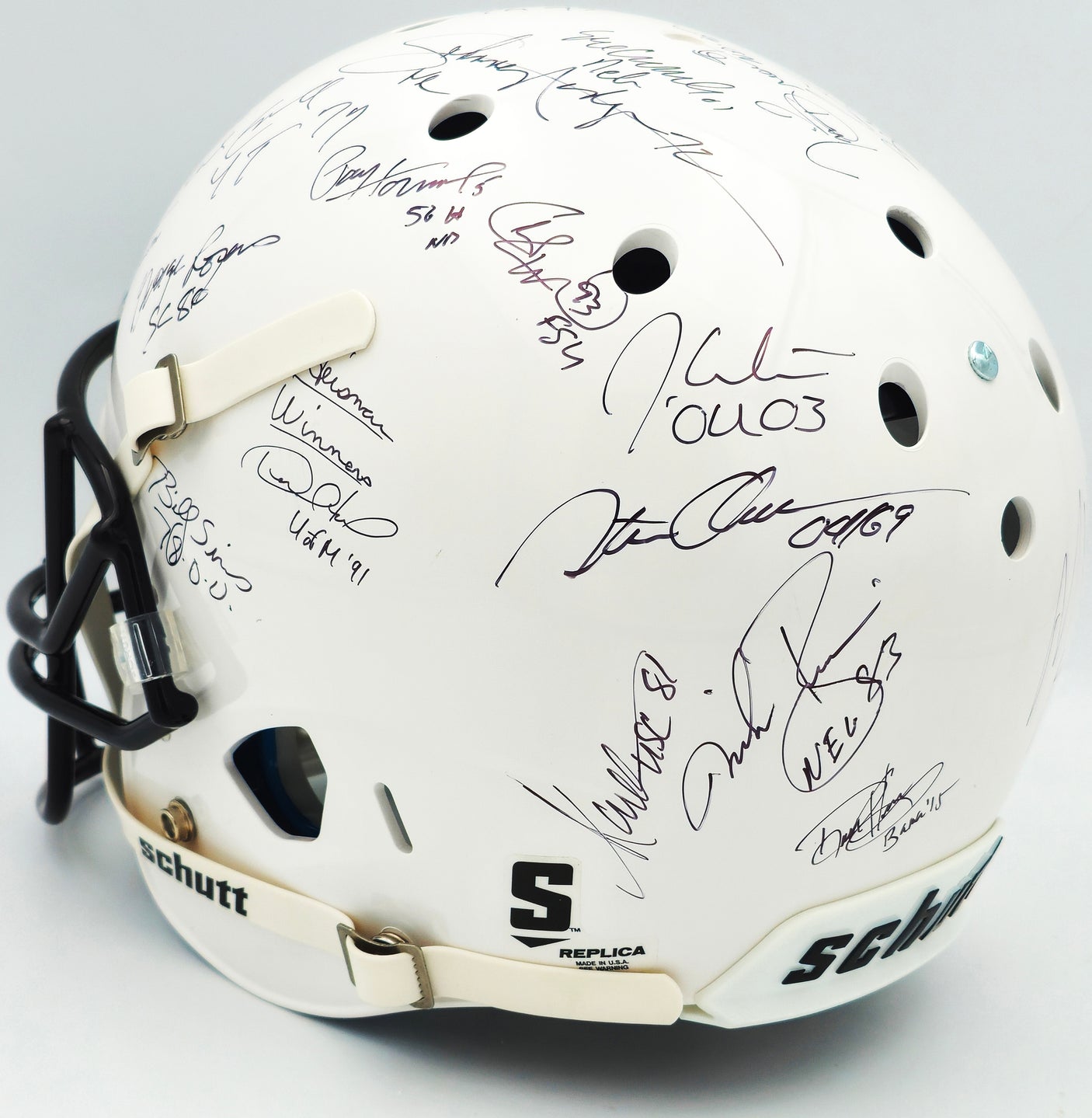 College Football's Best Heisman Winners Autographed White Shutt Authentic Full Size Helmet With 24 Signatures Including Barry Sanders Steiner Holo #SS149806