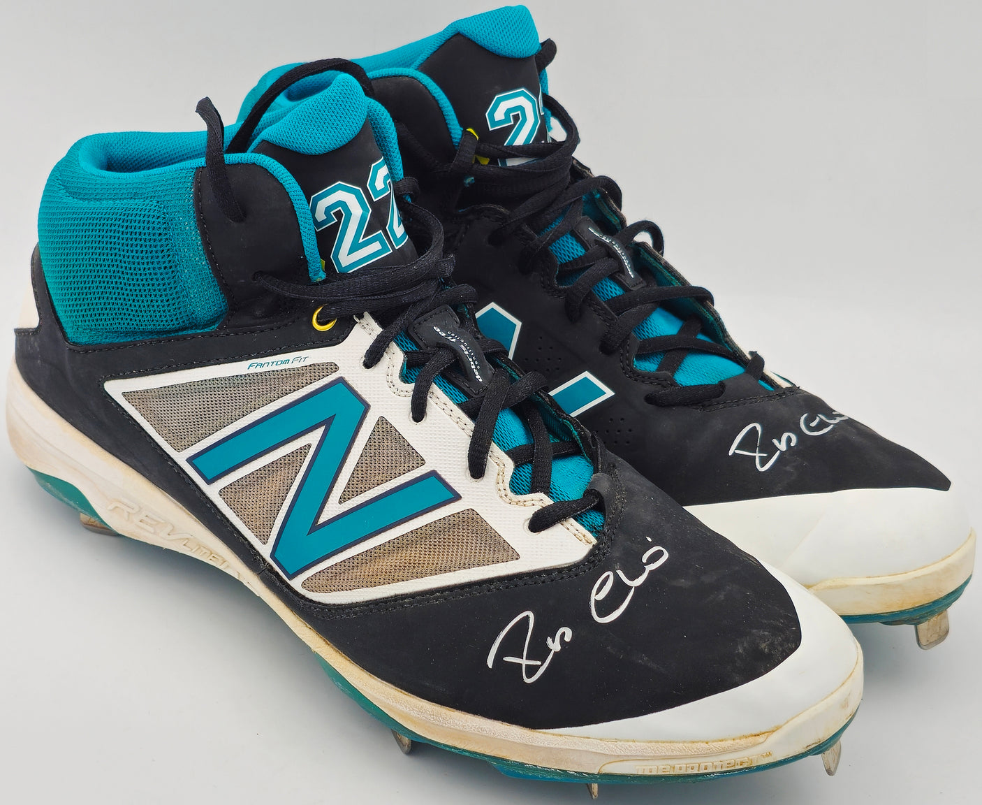 Robinson Cano Autographed Pair of Game Used Black & Teal New Balance Revlite Cleats Seattle Mariners PSA/DNA #7A96543 & 7A96544