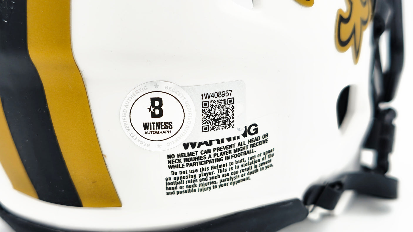 Alvin Kamara Autographed New Orleans Saints Lunar Eclipse White Speed Mini Helmet Beckett BAS Witness Stock #224823