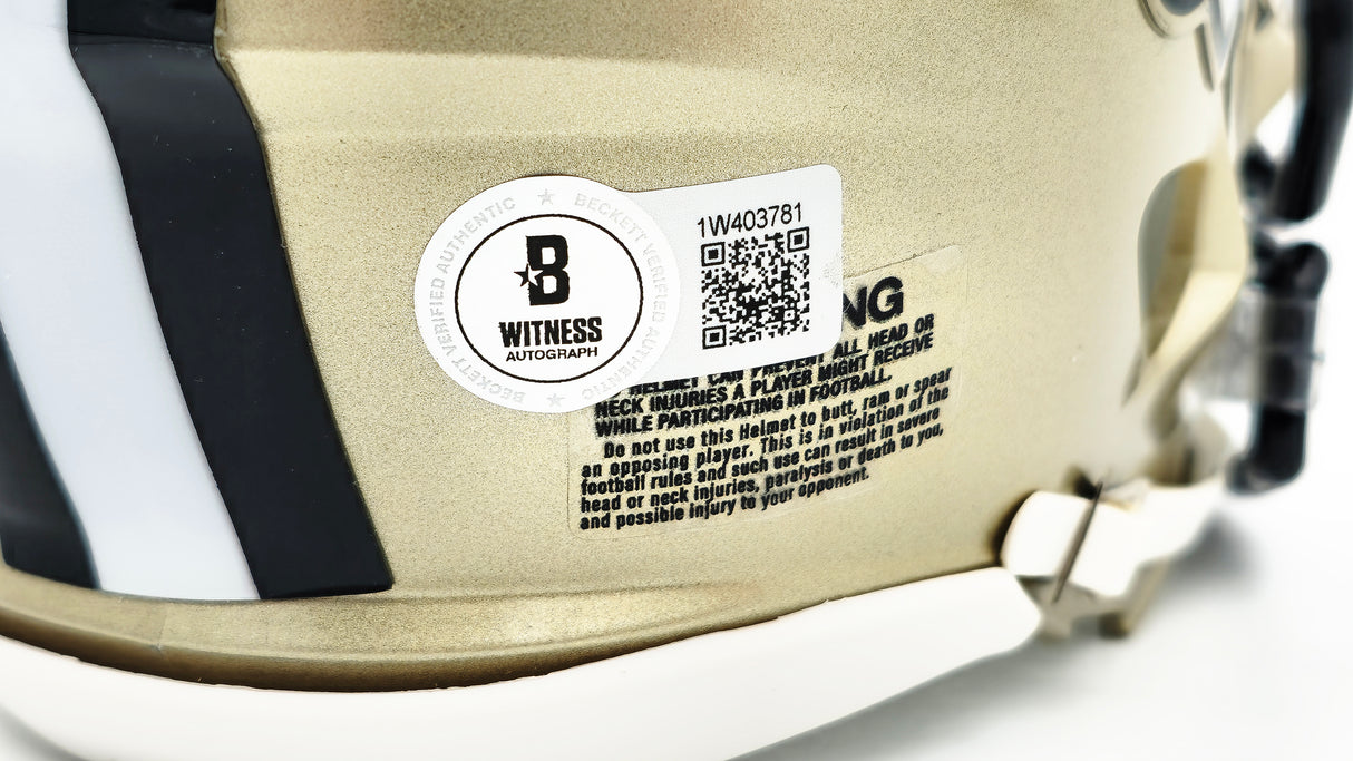 Alvin Kamara Autographed New Orleans Saints Gold Speed Mini Helmet Beckett BAS Witness Stock #224824