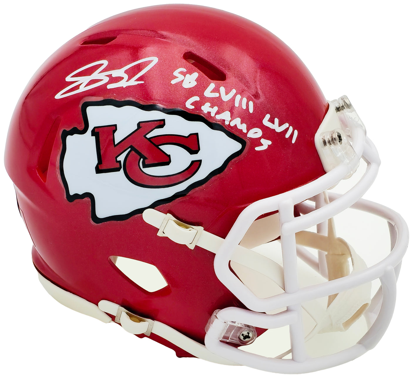 Skyy Moore Autographed Kansas City Chiefs Red Speed Mini Helmet "SB LVII LVIII Champs" Beckett BAS Witness Stock #224838