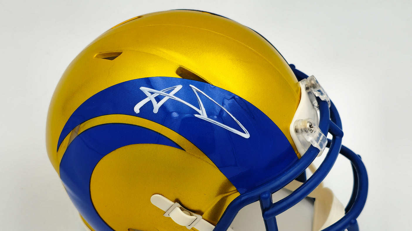 Aaron Donald Autographed Los Angeles Rams Flash Yellow Speed Mini Helmet Beckett BAS Witness Stock #224831