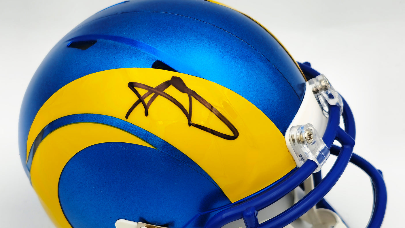 Aaron Donald Autographed Los Angeles Rams Blue Speed Mini Helmet Beckett BAS Witness Stock #224833