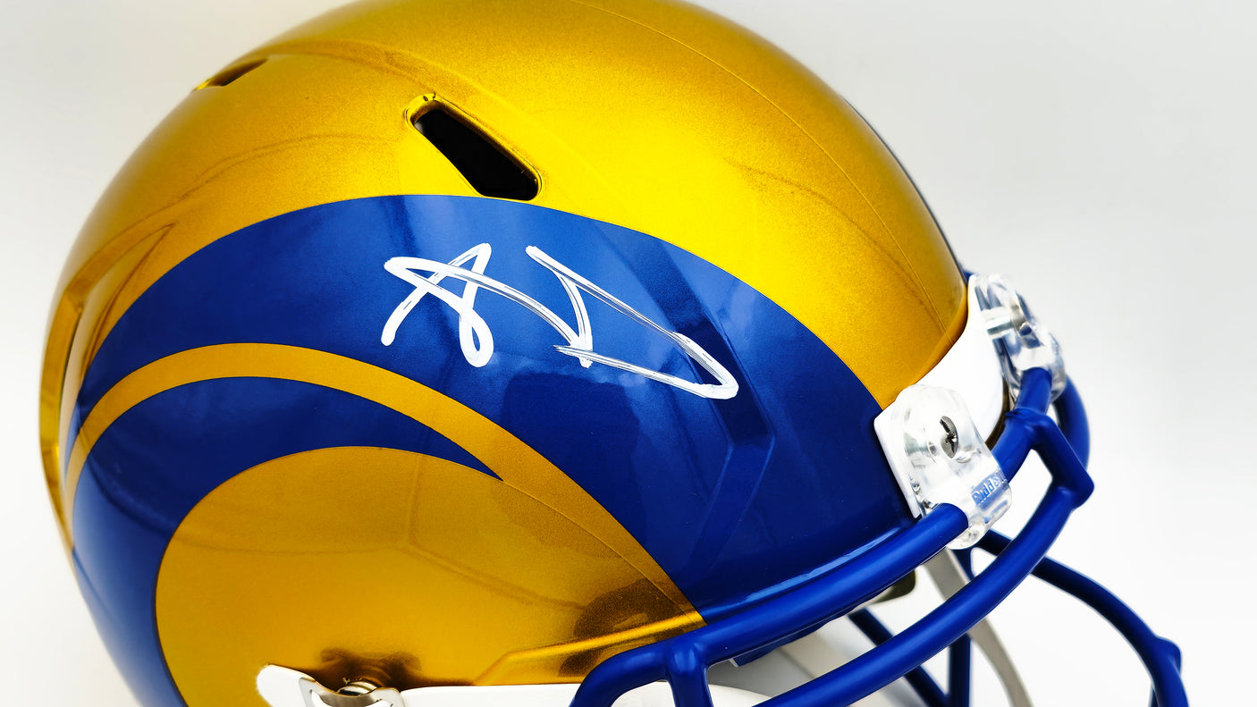 Aaron Donald Autographed Los Angeles Rams Flash Yellow Full Size Speed Replica Helmet Beckett BAS Witness Stock #224829