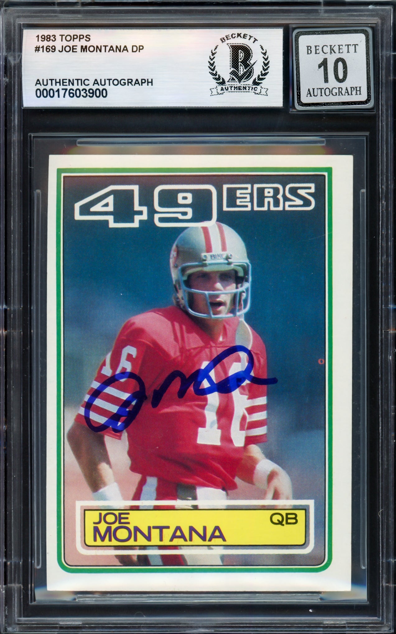Joe Montana Autographed 1983 Topps Card #169 San Francisco 49ers Auto Grade Gem Mint 10 Beckett BAS Stock #238905