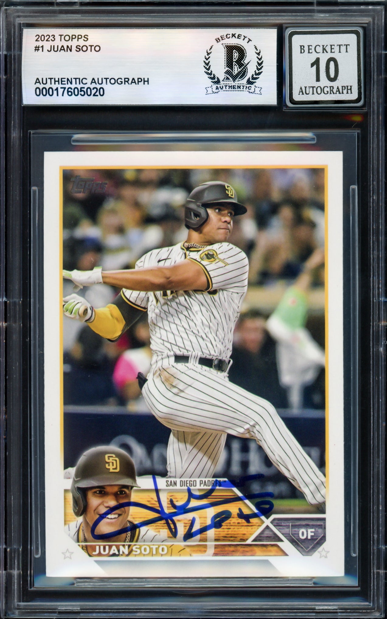 Juan Soto Autographed 2023 Topps Card #1 San Diego Padres Auto Grade Gem Mint 10 Beckett BAS Stock #238925