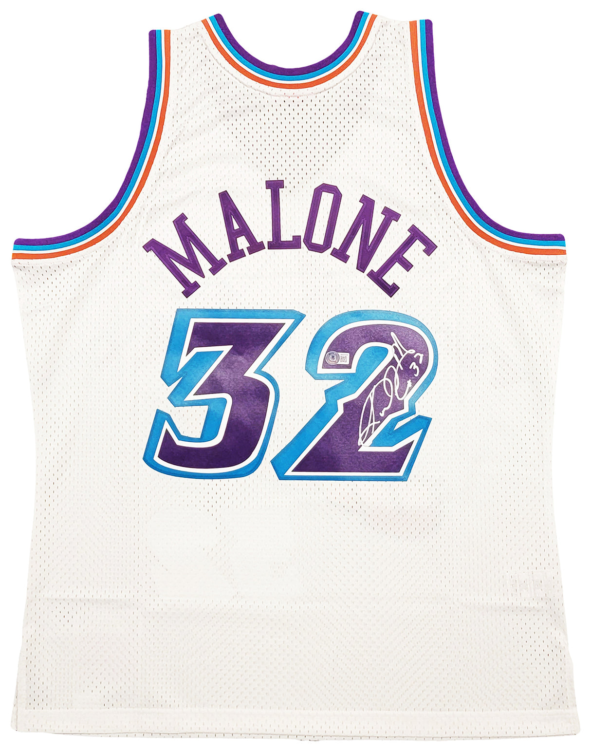 Utah Jazz Karl Malone Autographed White Authentic Mitchell & Ness Jersey Size XL Beckett BAS Stock #211873