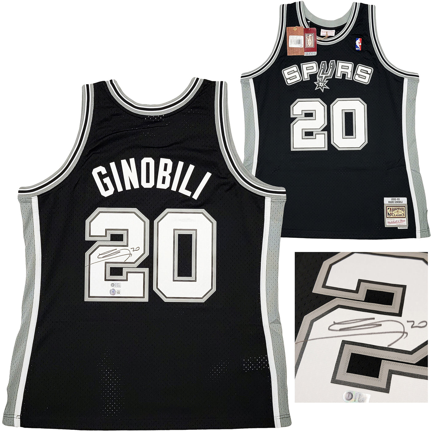 San Antonio Spurs Manu Ginobili Autographed Black Authentic Mitchell & Ness Swingman Jersey Size XL Beckett BAS Witness Stock #211905