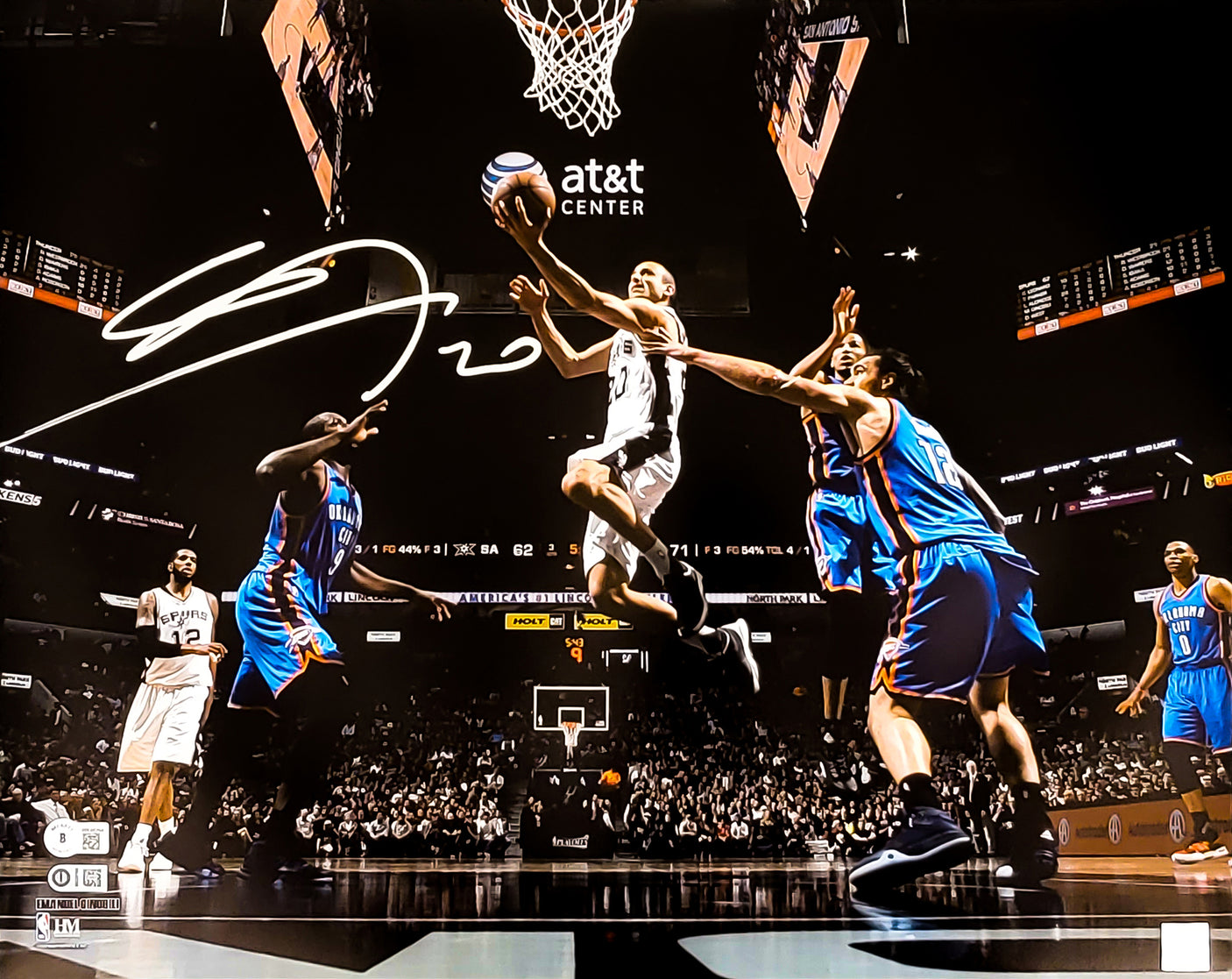 Manu Ginobili Autographed 16x20 Photo San Antonio Spurs Beckett BAS Witness Stock #211900