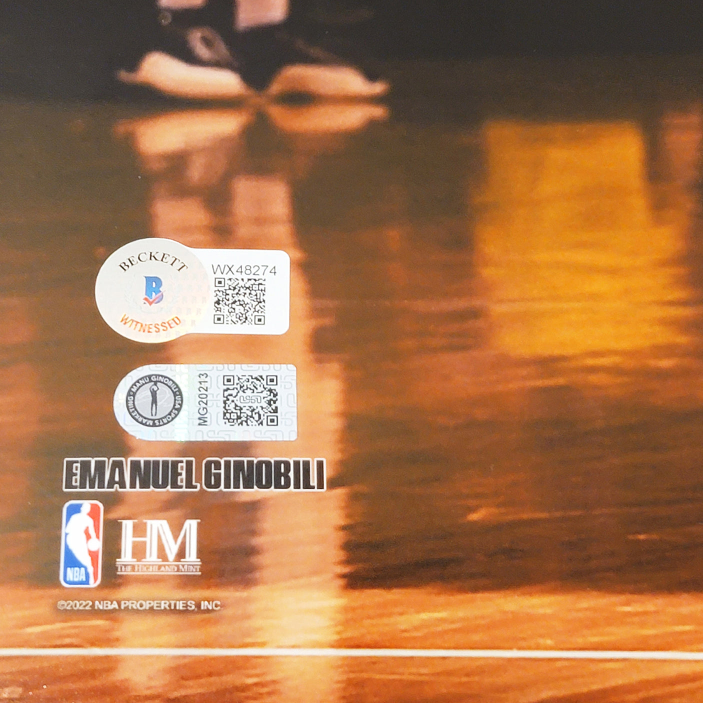 Manu Ginobili Autographed 16x20 Photo San Antonio Spurs Spotlight Signed In Gold Beckett BAS Witness Stock #211901